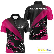 Load image into Gallery viewer, Custom Black And Pink Flame Bowling Men Polo Shirt, Team Bowling League Shirt IPHW10256
