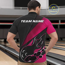 Load image into Gallery viewer, Custom Black And Pink Flame Bowling Men Quarter-Zip Shirt, Team Bowling League Shirt IPHW10256