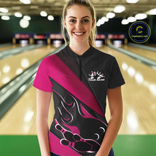 Load image into Gallery viewer, Custom Black And Pink Flame Bowling Women Quarter-Zip Shirt, Team Bowling League Shirt IPHW10256