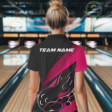Load image into Gallery viewer, Custom Black And Pink Flame Bowling Women Quarter-Zip Shirt, Team Bowling League Shirt IPHW10256