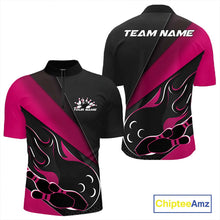 Load image into Gallery viewer, Custom Black And Pink Flame Bowling Men Quarter-Zip Shirt, Team Bowling League Shirt IPHW10256