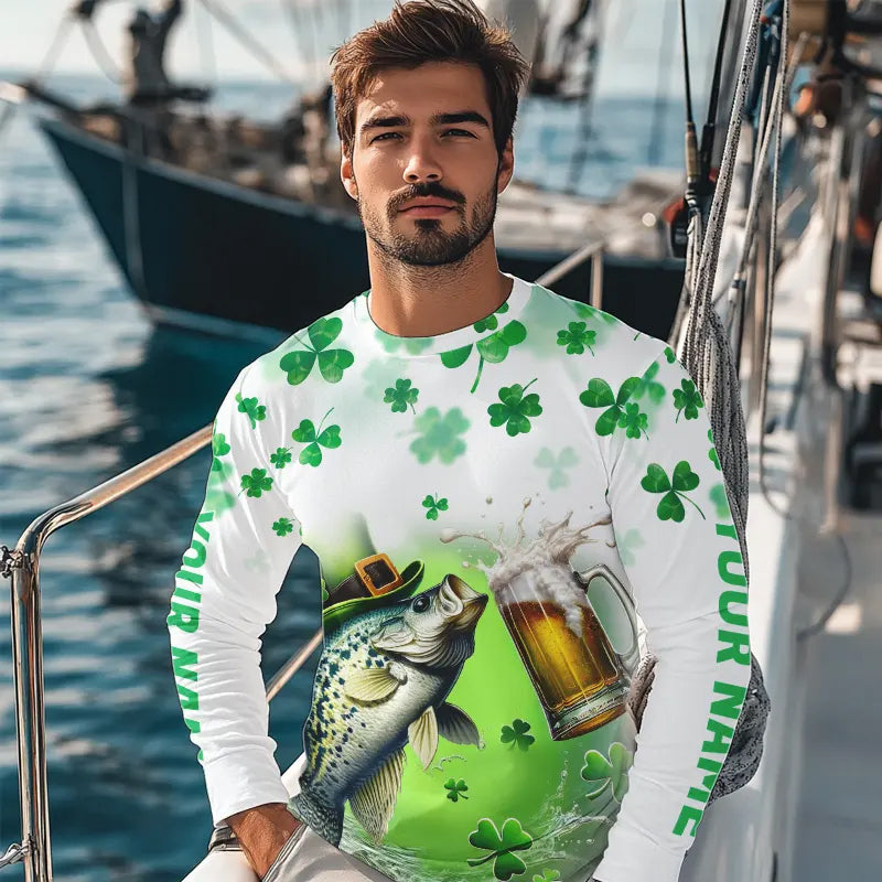 Custom St Patrick's Day Shamprock Crappie Long Sleeve Tournament Fishing Shirts IPHW8388