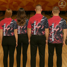 Load image into Gallery viewer, Custom Red Thunder Lightning Patriotic Dragon Bowling Shirts, Freedom US Flag Bowling Jerseys Bowlers Outfit IPHW10480