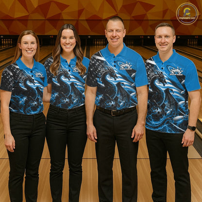 Custom Blue Thunder Lightning Patriotic Dragon Bowling Shirts, Freedom US Flag Bowling Jerseys Bowlers Outfit IPHW10481