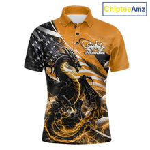 Load image into Gallery viewer, Custom Yellow Thunder Lightning Patriotic Dragon Bowling Shirts, Freedom US Flag Bowling Jerseys Bowlers Outfit IPHW10483