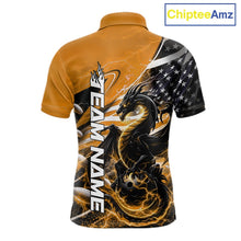 Load image into Gallery viewer, Custom Yellow Thunder Lightning Patriotic Dragon Bowling Shirts, Freedom US Flag Bowling Jerseys Bowlers Outfit IPHW10483