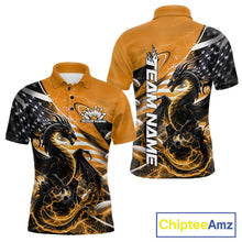 Load image into Gallery viewer, Custom Yellow Thunder Lightning Patriotic Dragon Bowling Shirts, Freedom US Flag Bowling Jerseys Bowlers Outfit IPHW10483