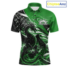 Load image into Gallery viewer, Custom Green Thunder Lightning Patriotic Dragon Bowling Shirts, Freedom US Flag Bowling Jerseys Bowlers Outfit IPHW10484