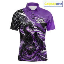 Load image into Gallery viewer, Custom Purple Thunder Lightning Patriotic Dragon Bowling Shirts, Freedom US Flag Bowling Jerseys Bowlers Outfit IPHW10485
