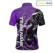 Load image into Gallery viewer, Custom Purple Thunder Lightning Patriotic Dragon Bowling Shirts, Freedom US Flag Bowling Jerseys Bowlers Outfit IPHW10485