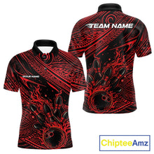Load image into Gallery viewer, Custom Black And Red Tribal Flame Bowling Ball Bowling Team Shirts, Polynesian Bowling Tournament Shirt IPHW10486