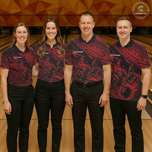 Load image into Gallery viewer, Custom Black And Red Tribal Flame Bowling Ball Bowling Team Shirts, Polynesian Bowling Tournament Shirt IPHW10486