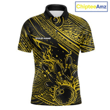 Load image into Gallery viewer, Custom Black And Yellow Tribal Flame Bowling Ball Bowling Team Shirts, Polynesian Bowling Tournament Shirt IPHW10489