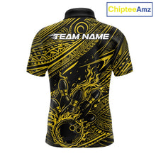 Load image into Gallery viewer, Custom Black And Yellow Tribal Flame Bowling Ball Bowling Team Shirts, Polynesian Bowling Tournament Shirt IPHW10489