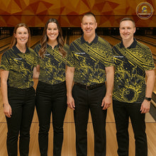 Load image into Gallery viewer, Custom Black And Yellow Tribal Flame Bowling Ball Bowling Team Shirts, Polynesian Bowling Tournament Shirt IPHW10489