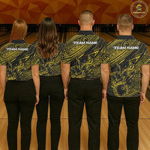 Load image into Gallery viewer, Custom Black And Yellow Tribal Flame Bowling Ball Bowling Team Shirts, Polynesian Bowling Tournament Shirt IPHW10489