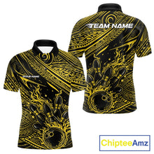 Load image into Gallery viewer, Custom Black And Yellow Tribal Flame Bowling Ball Bowling Team Shirts, Polynesian Bowling Tournament Shirt IPHW10489