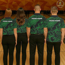 Load image into Gallery viewer, Custom Black And Green Tribal Flame Bowling Ball Bowling Team Shirts, Polynesian Bowling Tournament Shirt IPHW10490