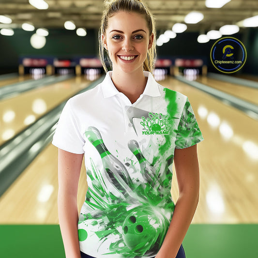 Custom Black And Green Women Bowling Team Shirts, Bowling League Shirt Bowlers Outfit IPHW10783