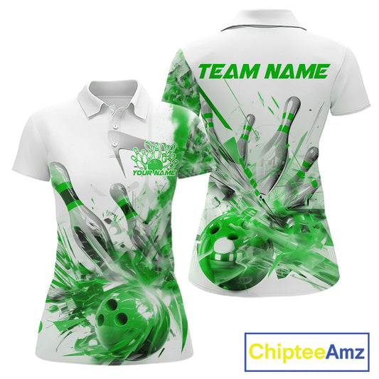 Custom Black And Green Women Bowling Team Shirts, Bowling League Shirt Bowlers Outfit IPHW10783