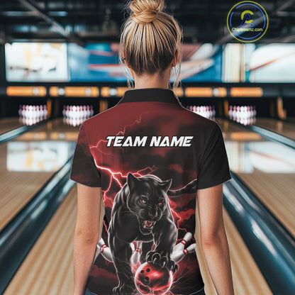 Red Thunder Lightning Custom Panther Women Bowling Shirts, Panther Bowling Jerseys IPHW10790