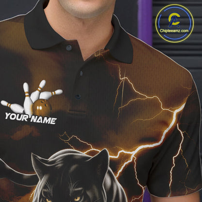 Yellow Thunder Lightning Custom Panther Men Bowling Polo Shirts, Panther Bowling Jerseys IPHW10792