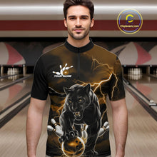 Load image into Gallery viewer, Yellow Thunder Lightning Custom Panther Men Bowling Quarter-Zip Shirts, Panther Bowling Jerseys IPHW10792