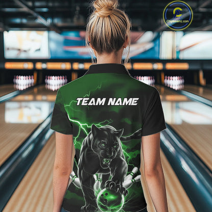 Green Thunder Lightning Custom Panther Women Bowling Shirts, Panther Bowling Jerseys IPHW10793