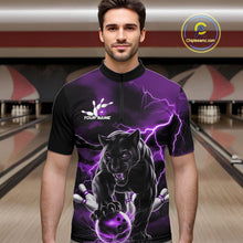 Load image into Gallery viewer, Purple Thunder Lightning Custom Panther Men Bowling Quarter-Zip Shirts, Panther Bowling Jerseys IPHW10795
