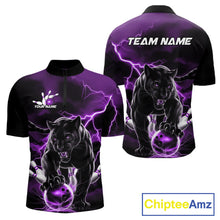Load image into Gallery viewer, Purple Thunder Lightning Custom Panther Men Bowling Quarter-Zip Shirts, Panther Bowling Jerseys IPHW10795