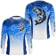 Load image into Gallery viewer, Custom Bass Long Sleeve Tournament Fishing Shirts, Blue Wave Camo Bass Fishing Jerseys IPHW6091