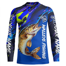 Load image into Gallery viewer, Personalized Walleye Long Sleeve Tournament Fishing Shirts, Water Camo Walleye Fishing Jerseys IPHW6095