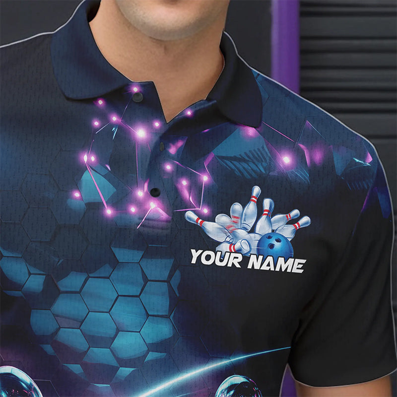 Custom Hexagon Holographic Bowling Team Men Polo Shirts, Galaxy Bowling League Shirt IPHW8903