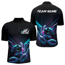 Load image into Gallery viewer, Custom Black, Blue And Purple Holographic Bowling Quarter-Zip Shirts For Men, Bowling Team Uniform IPHW8905