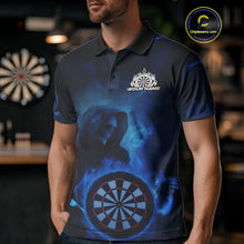 Load image into Gallery viewer, Custom Blue Flame Grim Reaper Skull Dart Men Polo Shirts, Halloween Dart Team Outfits IPHW10023