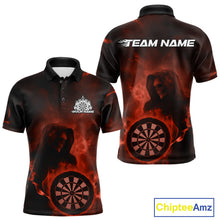 Load image into Gallery viewer, Custom Orange Flame Grim Reaper Skull Dart Men Polo Shirts, Halloween Dart Team Outfits IPHW10024