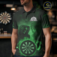 Load image into Gallery viewer, Custom Green Flame Grim Reaper Skull Dart Men Polo Shirts, Halloween Dart Team Outfits IPHW10025