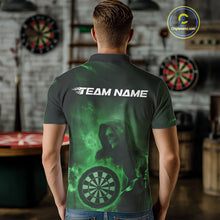Load image into Gallery viewer, Custom Green Flame Grim Reaper Skull Dart Men Polo Shirts, Halloween Dart Team Outfits IPHW10025
