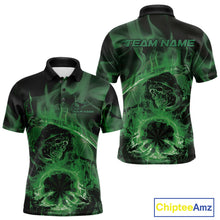 Load image into Gallery viewer, Custom Green Flame Grim Reaper Halloween Dart Men Polo Shirts For Team, Dart Jerseys IPHW10033