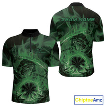 Load image into Gallery viewer, Custom Green Flame Grim Reaper Halloween Dart Men Quarter-Zip Shirts For Team, Dart Jerseys IPHW10033