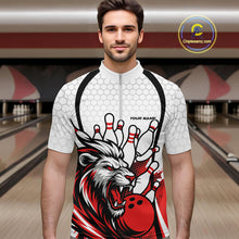 Load image into Gallery viewer, Custom Red Lion Bowling Men Quarter-Zip Shirt, Lion Bowling Team League Shirt IPHW10124
