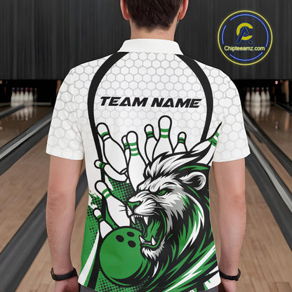 Custom Green Lion Bowling Men Polo Shirt, Lion Bowling Team League Shirt IPHW10127