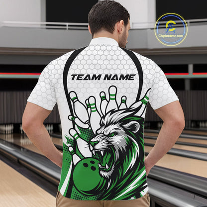 Custom Green Lion Bowling Men Quarter-Zip Shirt, Lion Bowling Team League Shirt IPHW10127
