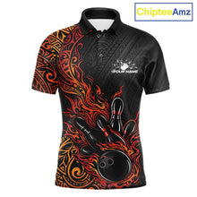 Load image into Gallery viewer, Custom Black And Red Orange Tribal Flame Bowling Ball Bowling Team Shirts, Polynesian Bowling Tournament Shirt IPHW10501