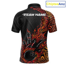 Load image into Gallery viewer, Custom Black And Red Orange Tribal Flame Bowling Ball Bowling Team Shirts, Polynesian Bowling Tournament Shirt IPHW10501