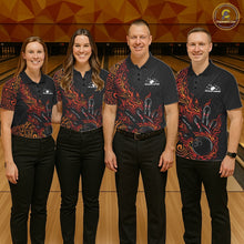 Load image into Gallery viewer, Custom Black And Red Orange Tribal Flame Bowling Ball Bowling Team Shirts, Polynesian Bowling Tournament Shirt IPHW10501