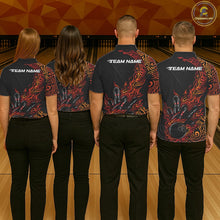 Load image into Gallery viewer, Custom Black And Red Orange Tribal Flame Bowling Ball Bowling Team Shirts, Polynesian Bowling Tournament Shirt IPHW10501
