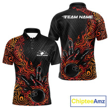 Load image into Gallery viewer, Custom Black And Red Orange Tribal Flame Bowling Ball Bowling Team Shirts, Polynesian Bowling Tournament Shirt IPHW10501