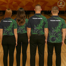 Load image into Gallery viewer, Custom Black And Green Tribal Flame Bowling Ball Bowling Team Shirts, Polynesian Bowling Tournament Shirt IPHW10504