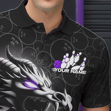 Load image into Gallery viewer, Custom Black And Purple Dragon Bowling Men Polo Shirts, Bowling Pattern Dragon Bowler Outfit IPHW8917
